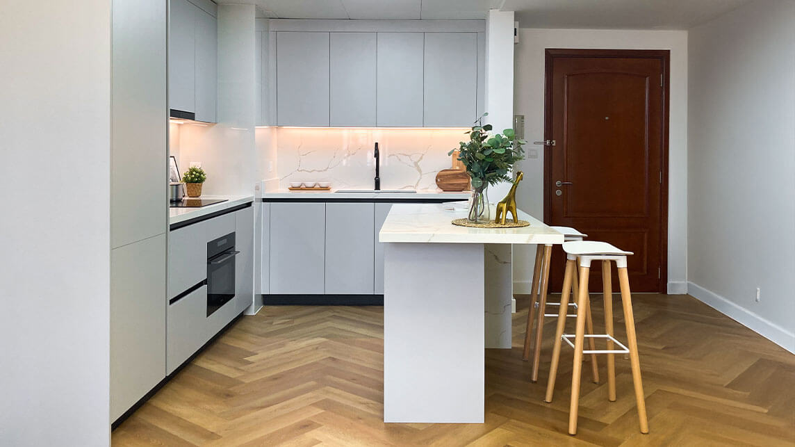 Light Grey Kitchen with Breakfast Bar